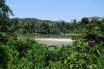 The Lacantun river shown here is the main river in the study area. On the foreground some riparian vegetation is shown, and the other side of the river, on the background of the picture it’s seen the Montes Azules Biosphere Reserve