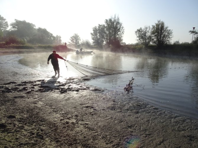 Sampling the fish community with a 75m seine, sailed out by boat (Margriet Schoor)