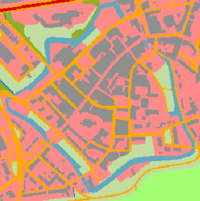 Centrum van Wageningen bij weergave  1 : 10 000