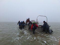 De boot wordt zo ver mogelijk naar de kant gebracht