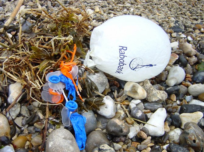 Examples of Dutch balloons, beached in Normandy following Queensday in the Netherlands in 2007.