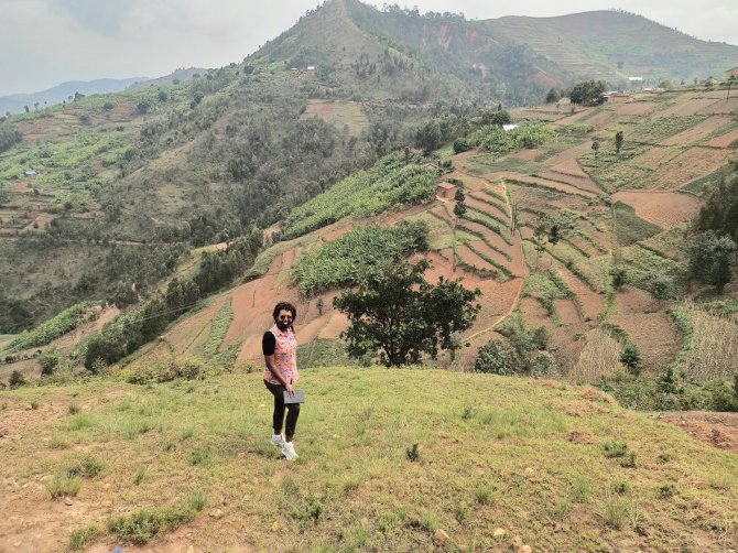 Françoise Umarishavu in the mountains of Rwanda   