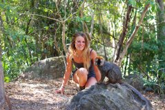 Me with a Eulemur rufifrons male in our campsite in Isalo