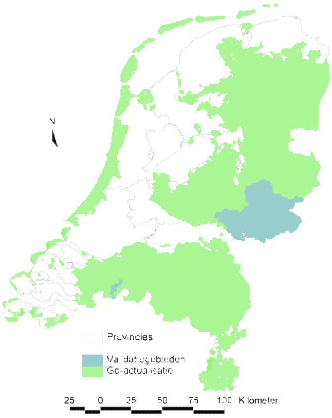 Overzicht van gebieden waar een kartering van de grondwaterdynamiek heeft plaatsgevonden.