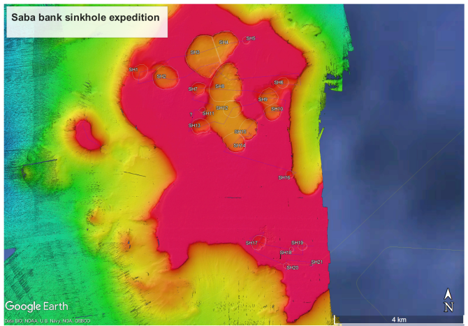 Close-up photo of the Luymes Bank and the various sinkholes. Source: Erik Meesters