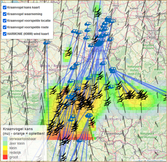 Een eerste voorproefje van de grote trek was midden oktober al te volgen op de kraanvogelradar