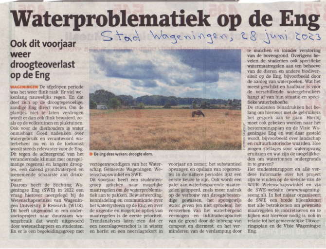 Artikel in Stad Wageningen, 28 juni 2023.