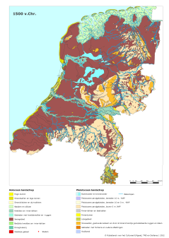 Verbreiding van veen in Nederland rond 1500 v. Chr.  Vos, P., M. van der Meulen, H. Weerts en J. Bazelmans 2018: Atlas van Nederland in het Holoceen. Landschap en bewoning vanaf de laatste ijstijd tot nu, Amsterdam (Prometheus). 