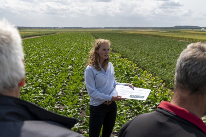 WUR-onderzoeker Marjan Toren geeft informatie over de proef tijdens de Innovatiedagen in Valthermond