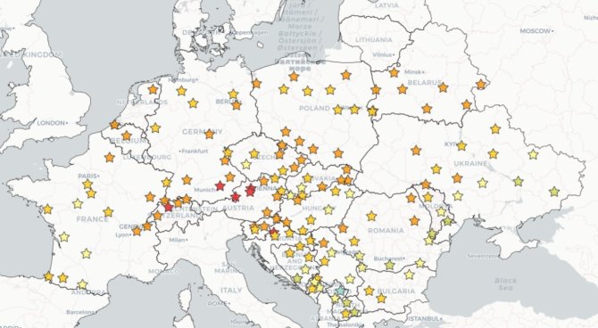 Minimale stikstofbehoefte voor een beoogde opbrengst van 80% van het opbrengstpotentieel voor geïrrigeerde maïs in Europa (kg N/geoogste ha).  <L CODE="C31">> Lees meer </L>