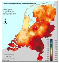 Figuur 3: Neerslagtekort tussen 1 april en 30 september 2019. (Bron: KNMI)