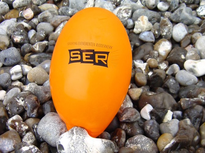 Examples of Dutch balloons, beached in Normandy following Queensday in the Netherlands in 2007.